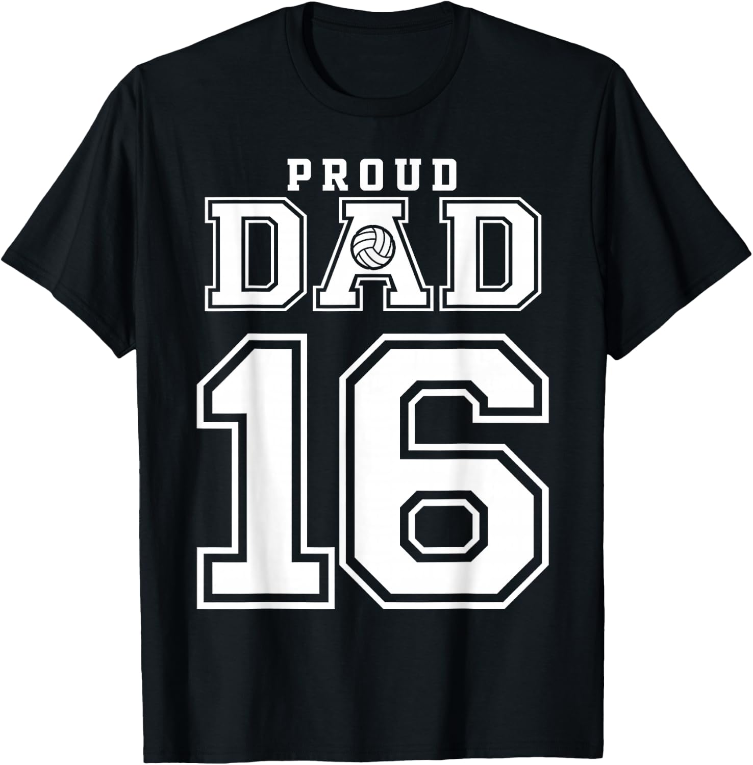 Custom Proud Volleyball Dad Number 16 Personalized T-Shirt - T-Shirt | Black