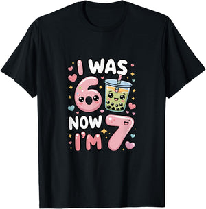 7 Year Old Birthday was 6 Now I'm 7 Kids Boba T-Shirt - T-Shirt | Black