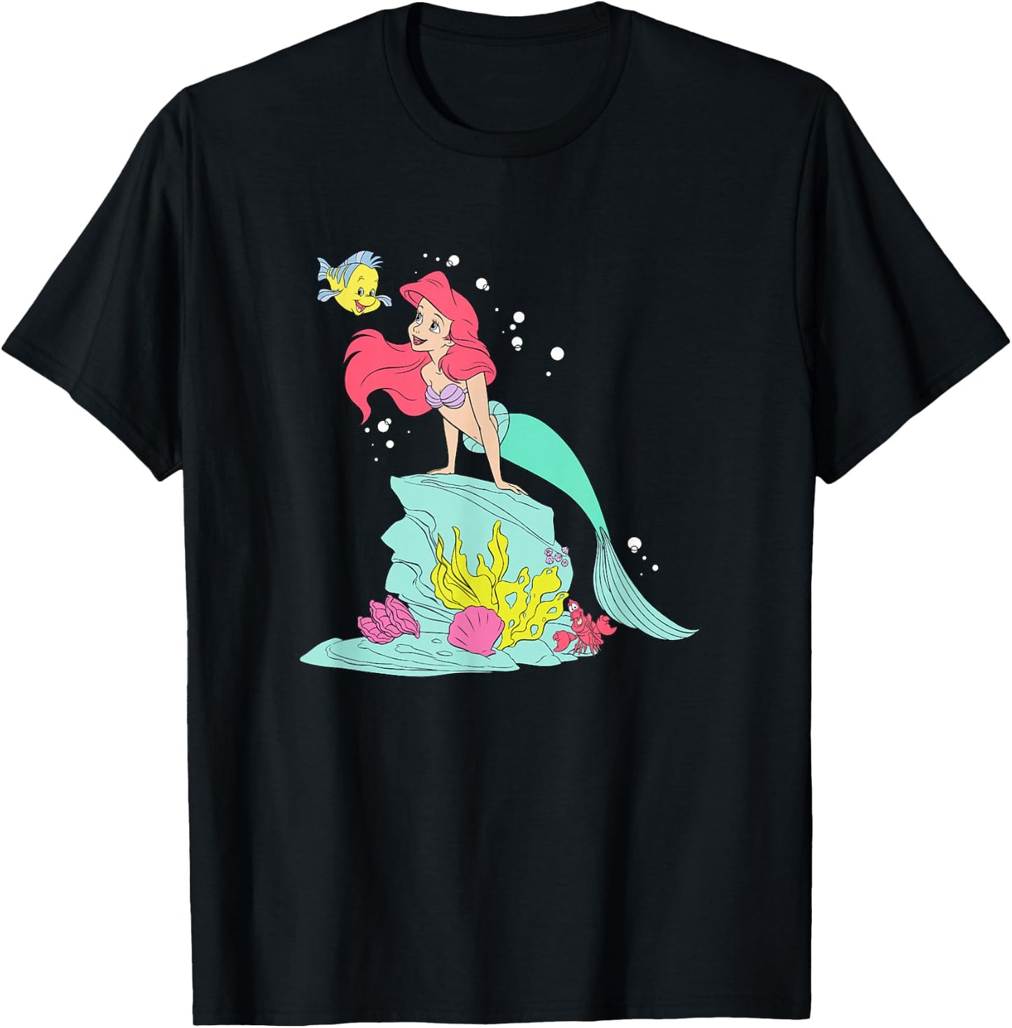 Disney The Little Mermaid Ariel Flounder Sebastian Retro T-Shirt - T-Shirt | Black