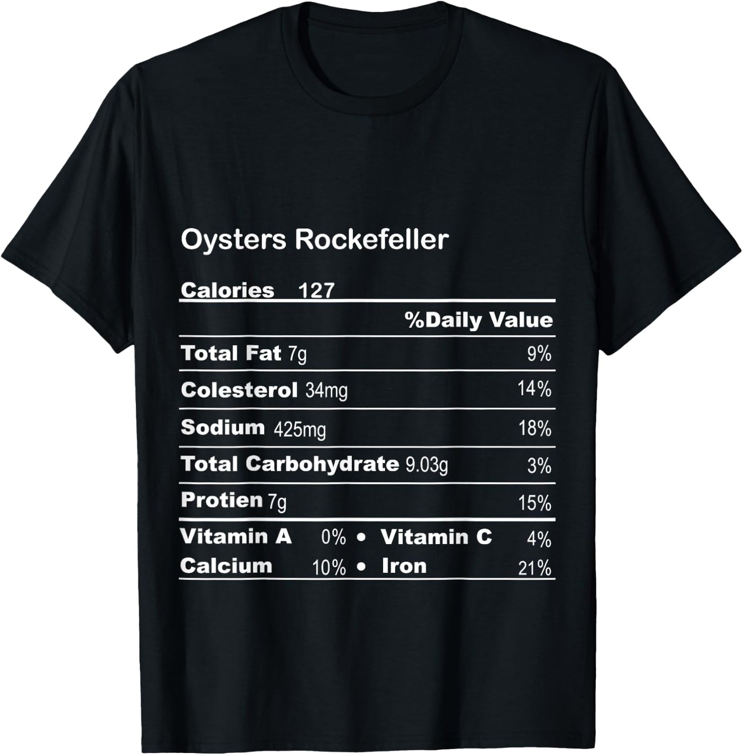 Funny Oysters Rockefeller Thanksgiving Nutritional Fact T-Shirt - T-Shirt | Black