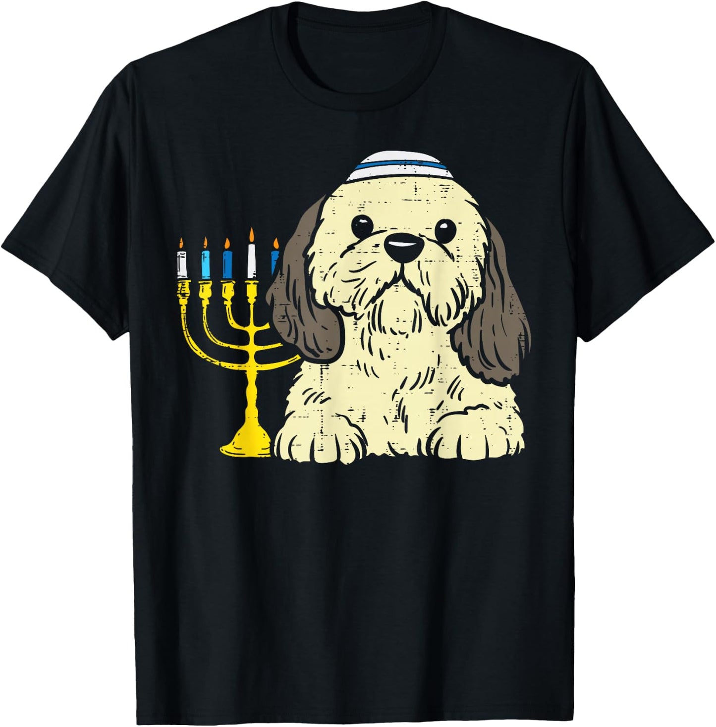Jewish Shih Tzu Dog Menorah Hanukkah Pajamas Chanukah PJs T-Shirt - T-Shirt | Black