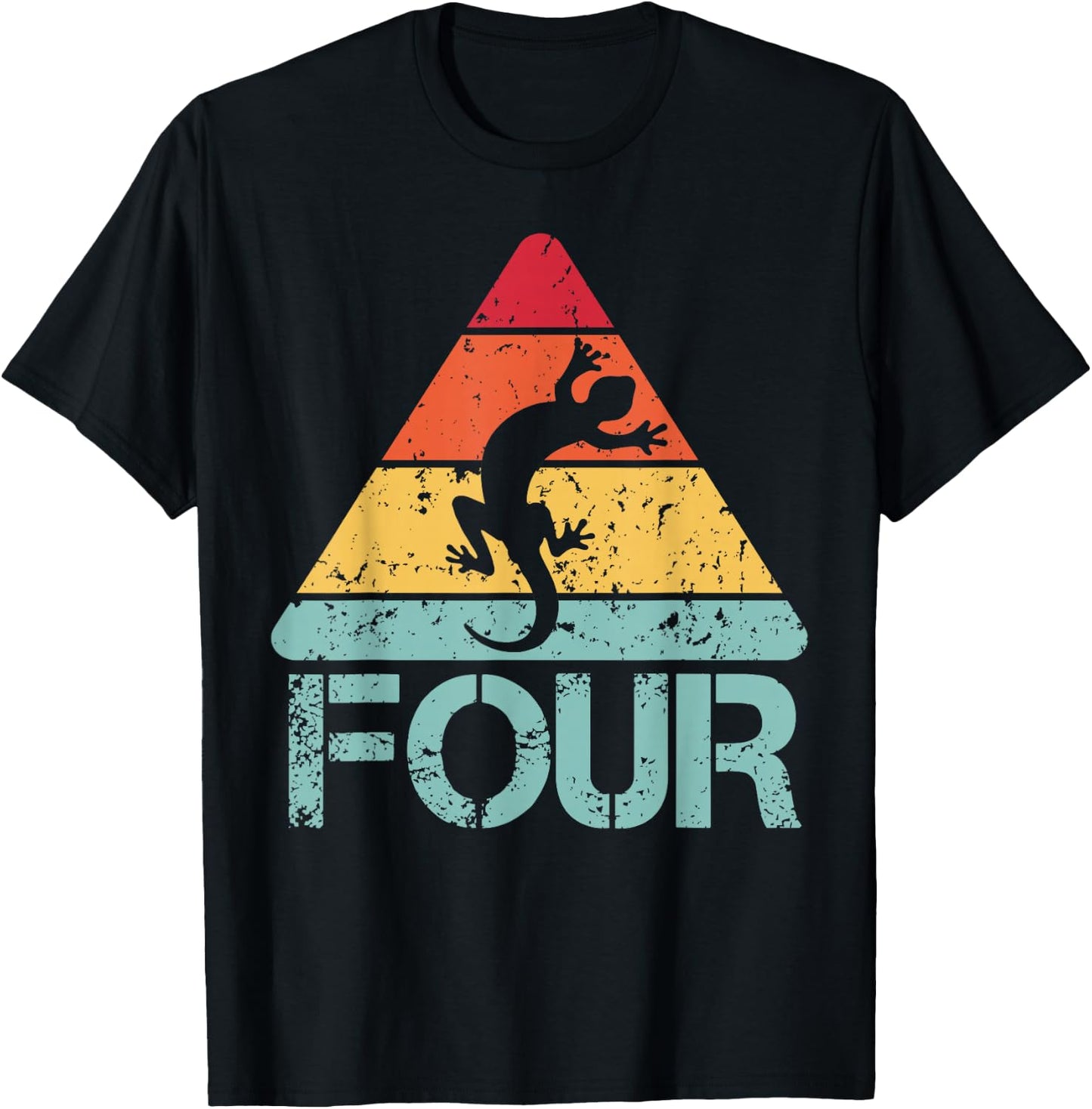 Four Birthday Lizard 4th 4 Year Old Reptile Birthday T-Shirt - T-Shirt | Black
