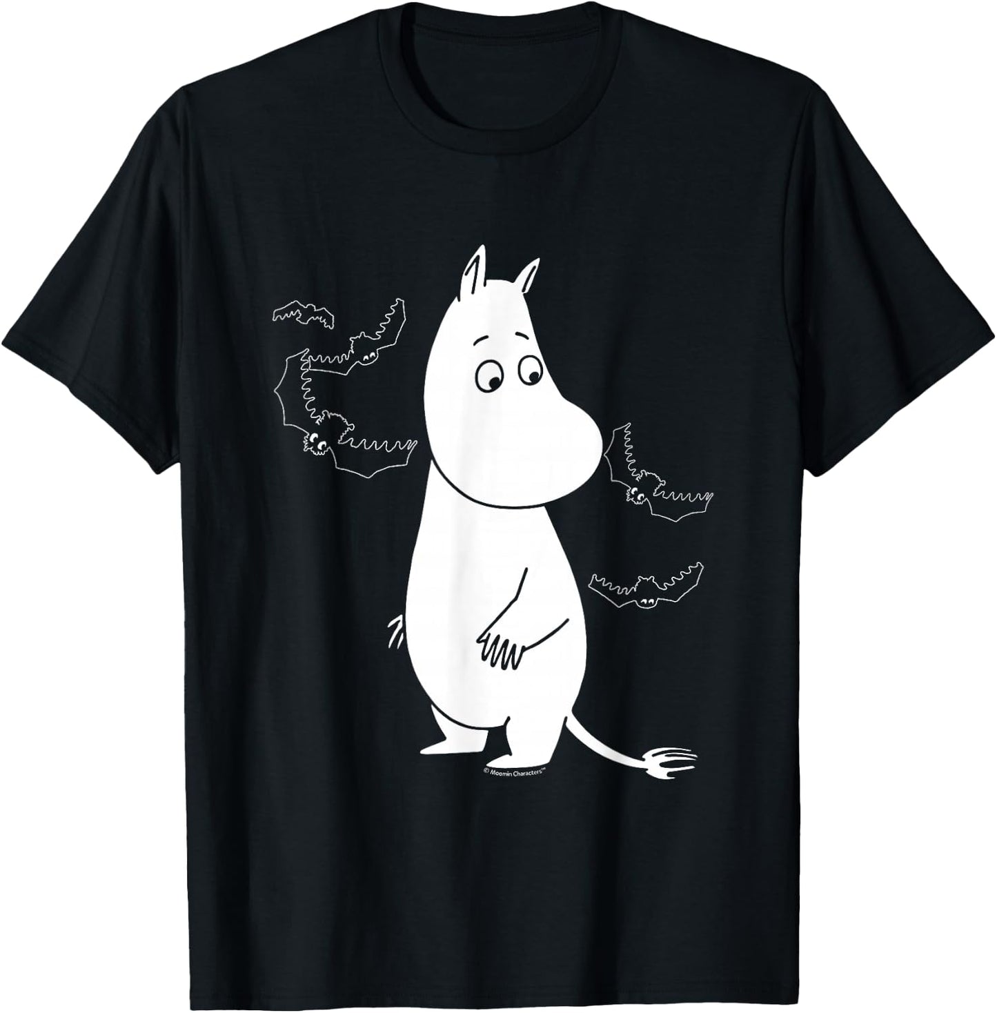 Moomin Moomintroll Surrounded by Scary Bats , Black, S T-Shirt - T-Shirt | Black