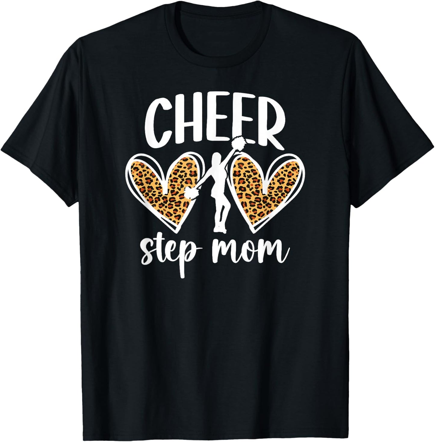 Cheer Step-Mom Of A Cheerleader Stepmother Hearts T-Shirt - T-Shirt | Black