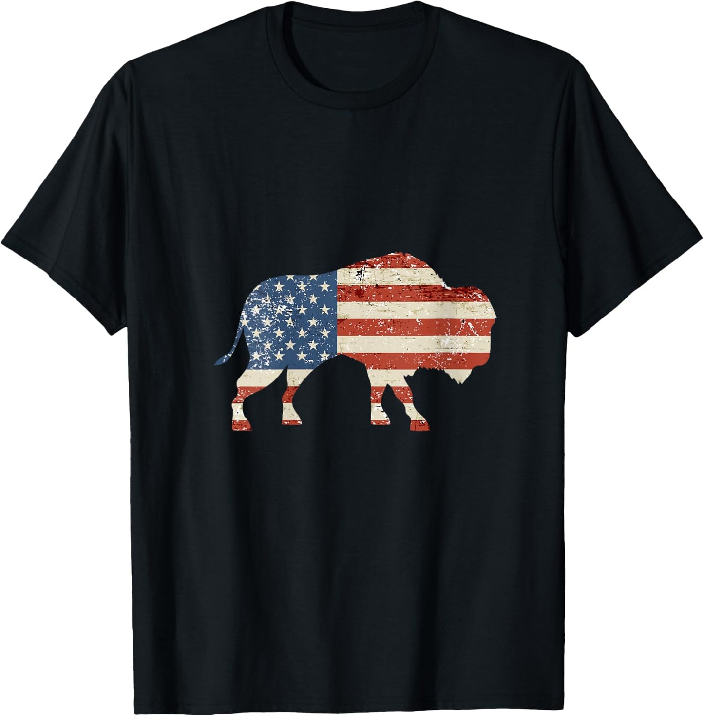Women's Boys Bison American Flag Buffalo 4th of July Bison Men USA V-Neck T-Shirt - T-Shirt | Black