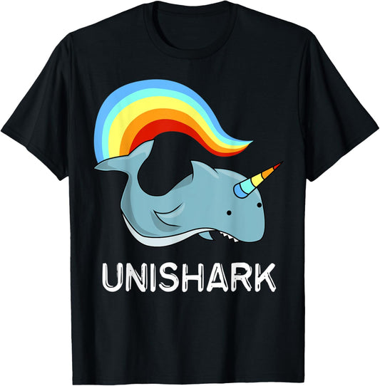 Unishark Unicorn and Shark Flying Awesome Gift T-Shirt - T-Shirt | Black