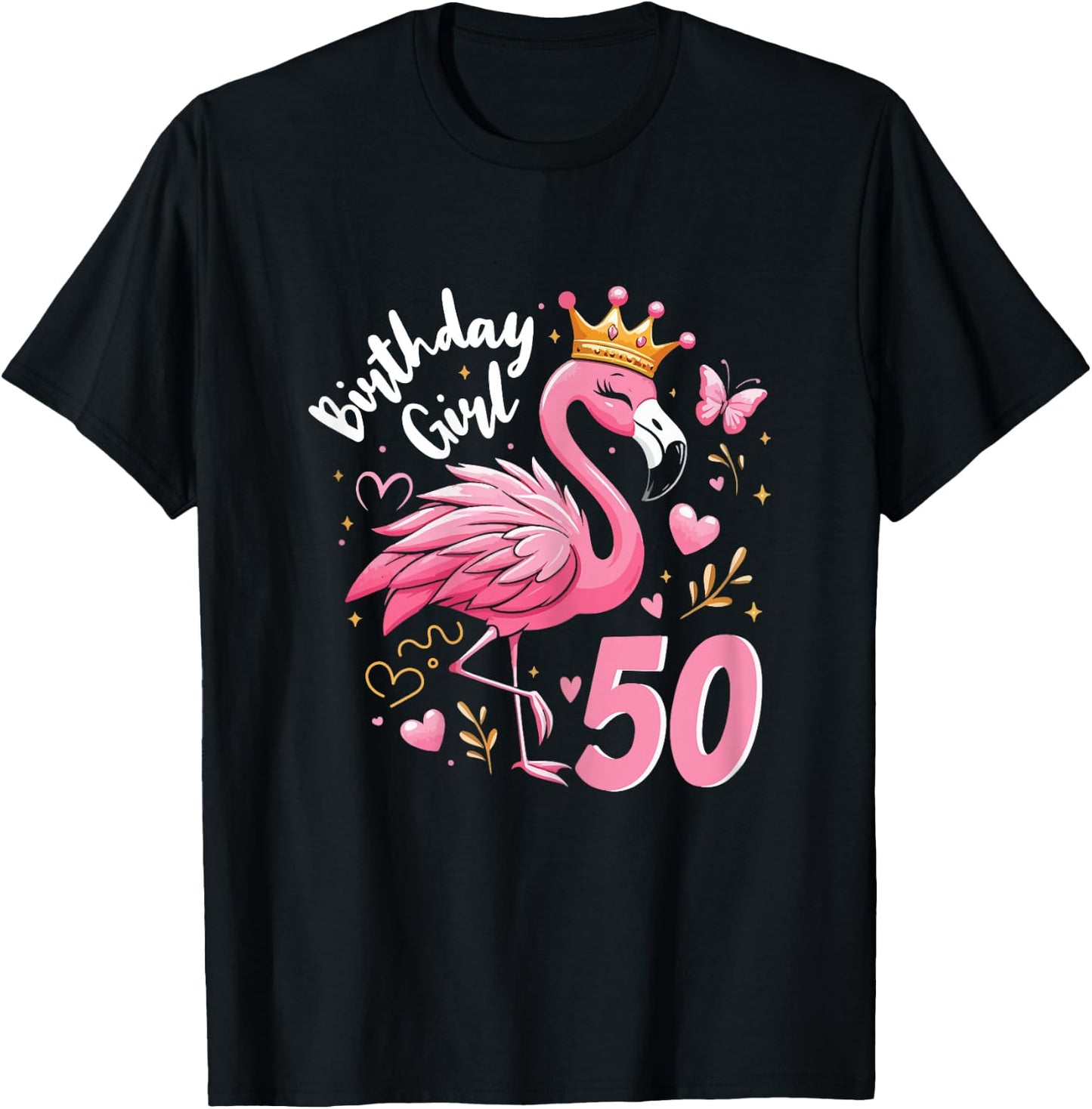 50th Birthday Gift Flamingo Fan 50 Year Old Women 50th Bday T-Shirt - T-Shirt | Black