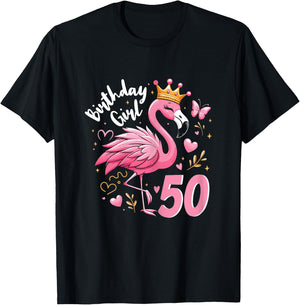 50th Birthday Gift Flamingo Fan 50 Year Old Women 50th Bday T-Shirt - T-Shirt | Black