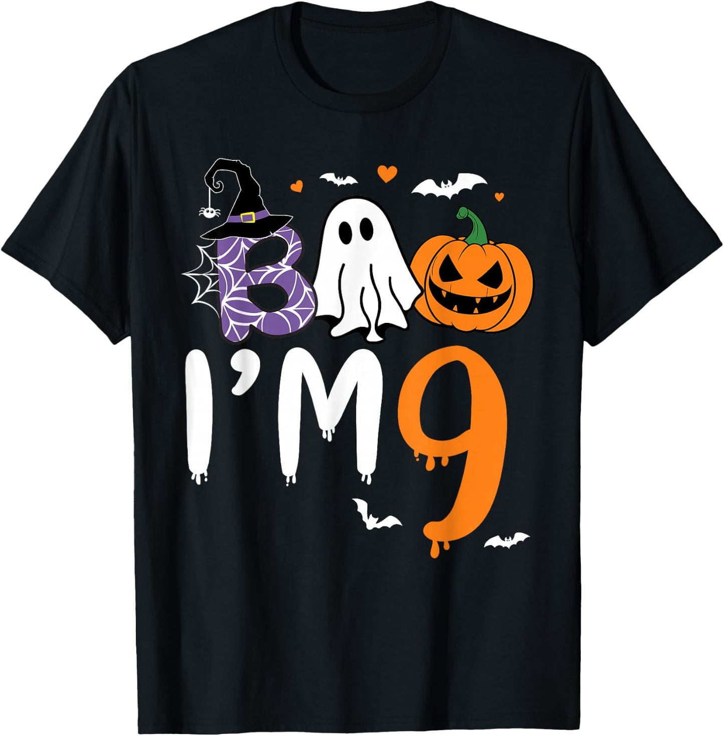 Boo I'm 9 Year Old Ghost 9th Birthday Boy Halloween Costume T-Shirt - T-Shirt | Black