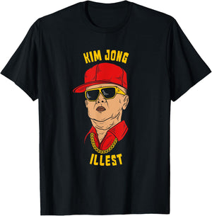 Funny Kim Jong Il North Korea - Kim Jong Illest - -Adults, Kids - Black - Cotton Blend - Short Sleeve - Classic Fit T-Shirt - T-Shirt | Black