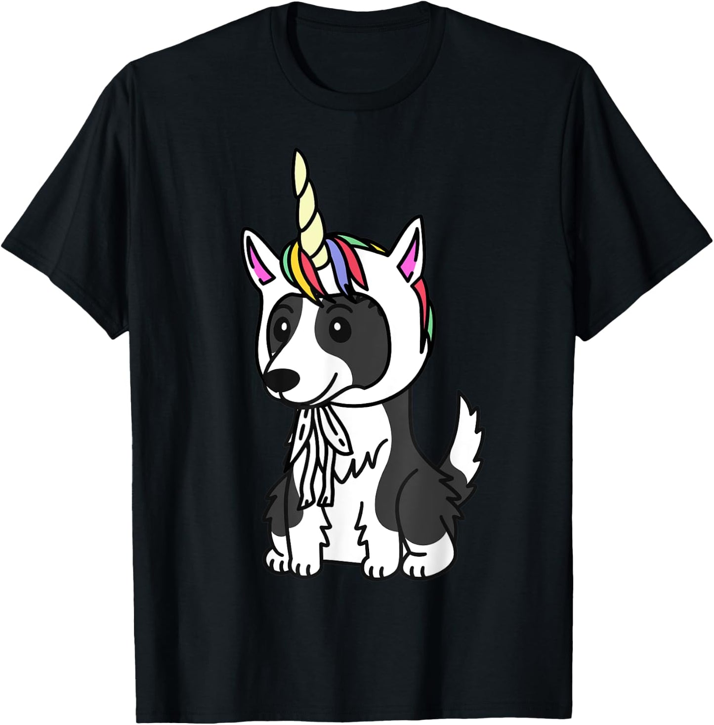 Unicorn Hat Border Collie Funny Dog Men Women Kids T-Shirt - T-Shirt | Black
