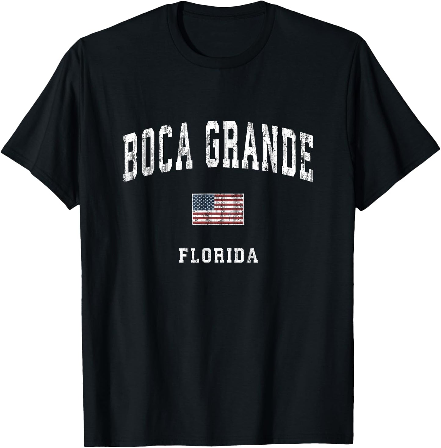 Boca Grande Florida FL Vintage American Flag Sports Design T-Shirt - T-Shirt | Black