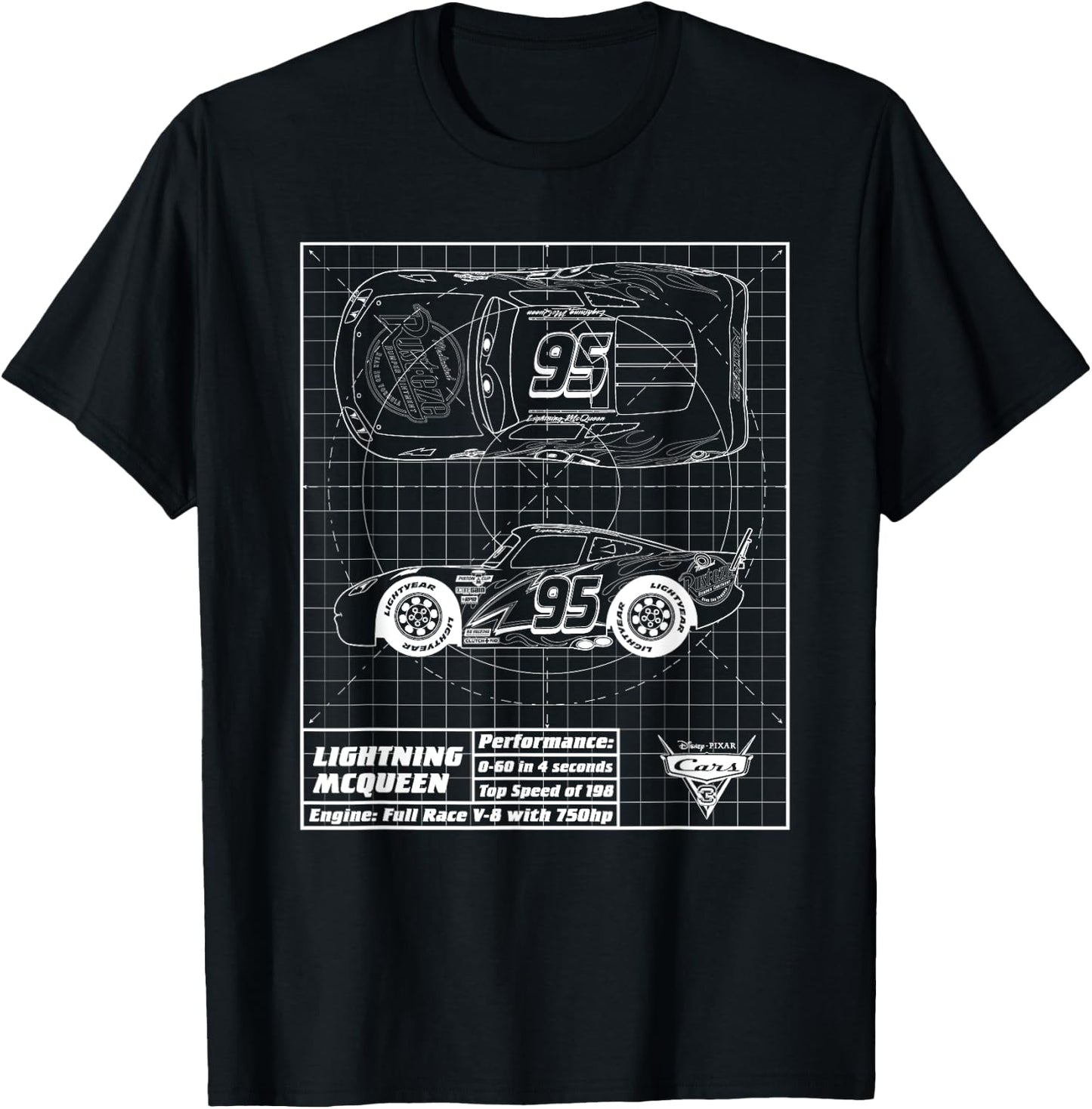 Cars Lightning McQueen Blueprint , black T-Shirt - T-Shirt | Black