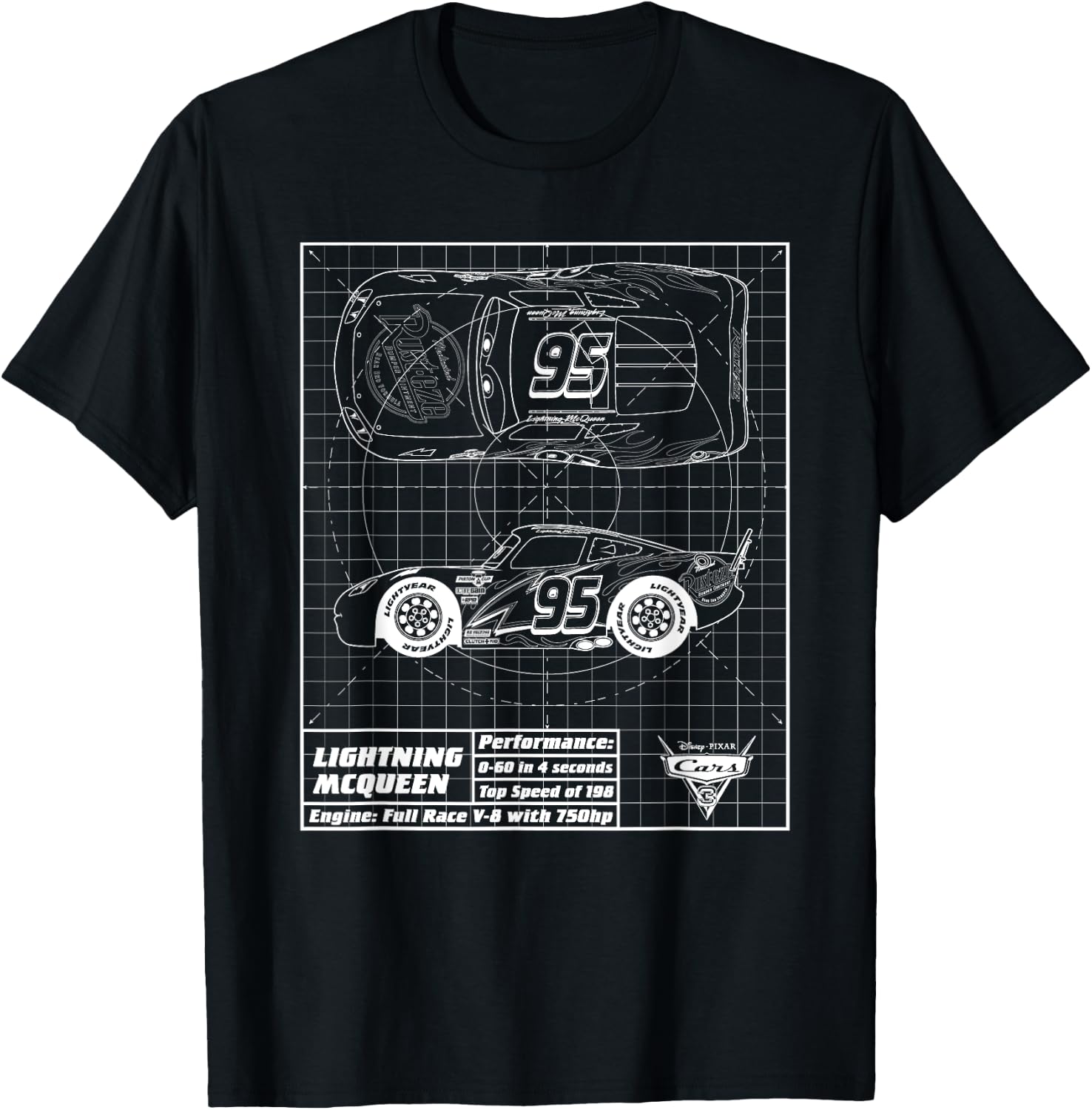 Cars Lightning McQueen Blueprint , black T-Shirt - T-Shirt | Black