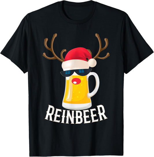 Gifts for Beer Drinkers- Reindeer Funny Christmas Drinking T-Shirt - T-Shirt | Black