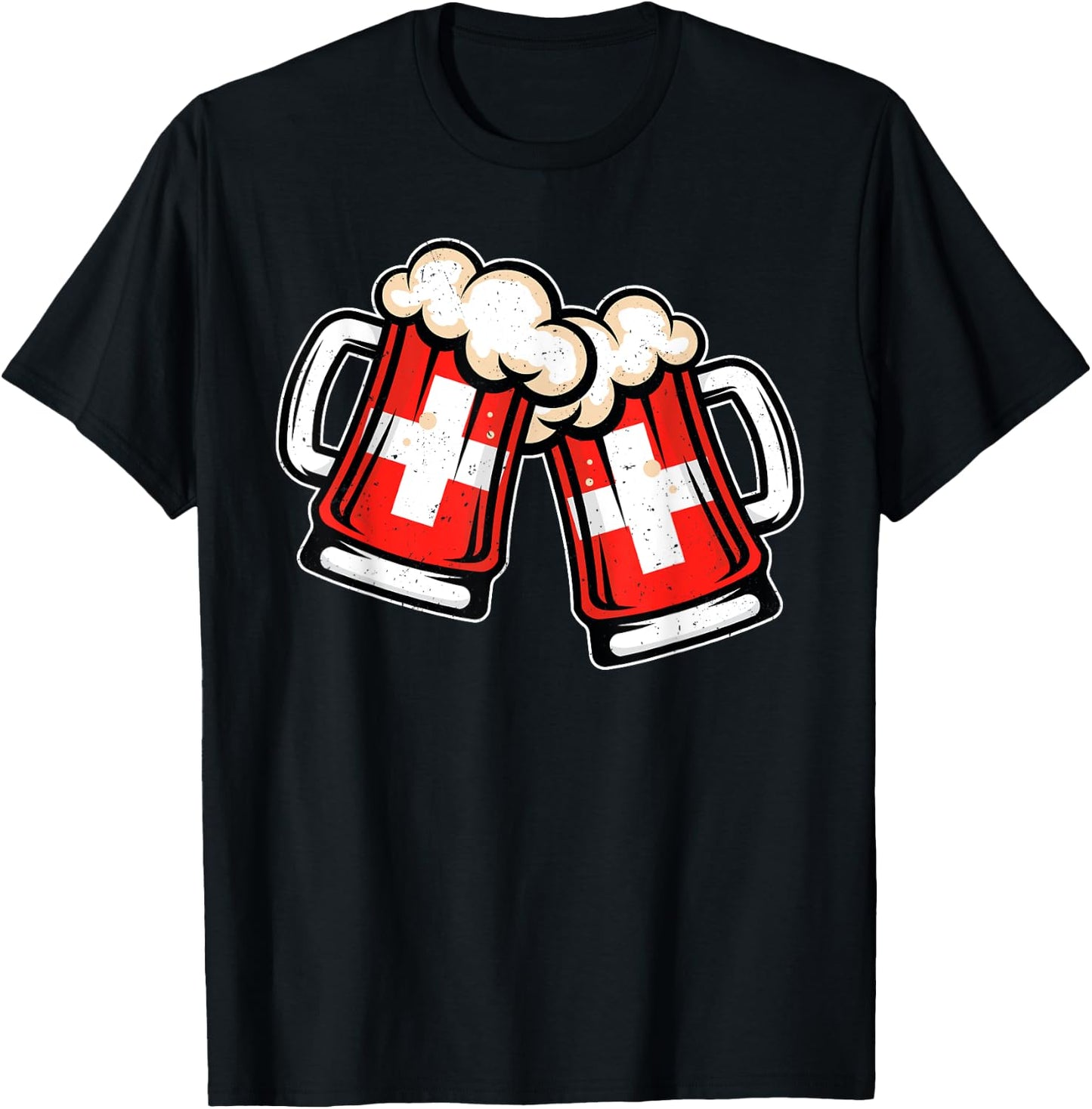Switzerland Flag Beer Mug - Cool Swiss Beer T-Shirt - T-Shirt | Black