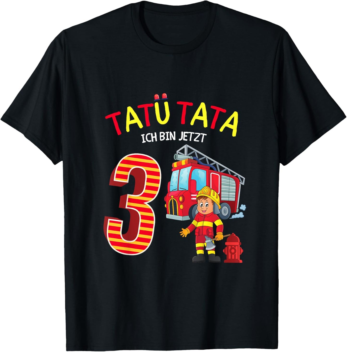 Feuerwehr Feuerwehrmann Kinder Geburtstag 3 Jahre Junge T-Shirt - T-Shirt | Black