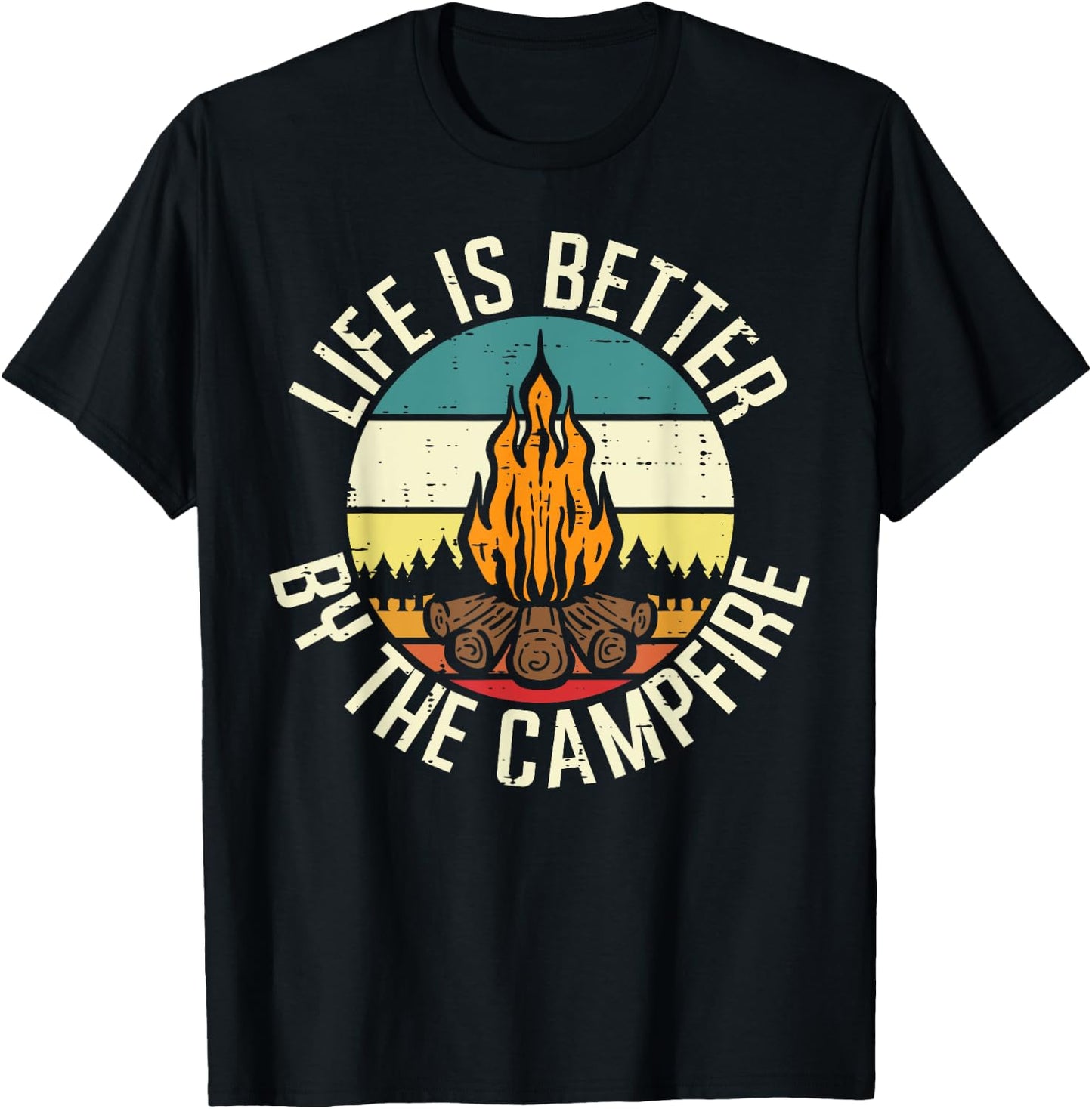 Life Is Better By The Campfire Retro Camper Men Women Kids T-Shirt - T-Shirt | Black