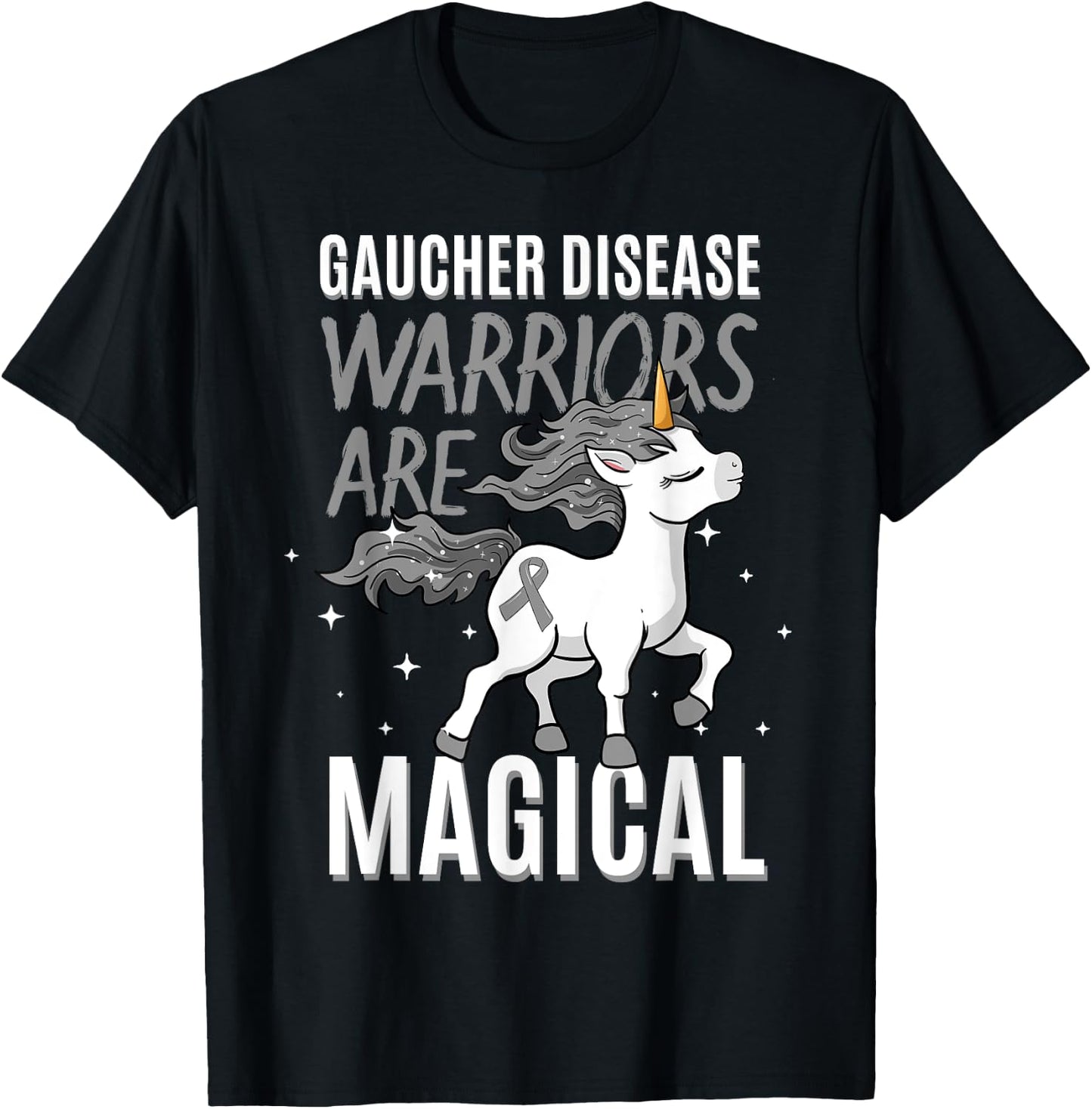 Gaucher Disease Warrior Unicorn Awareness Ribbon Supporter T-Shirt - T-Shirt | Black