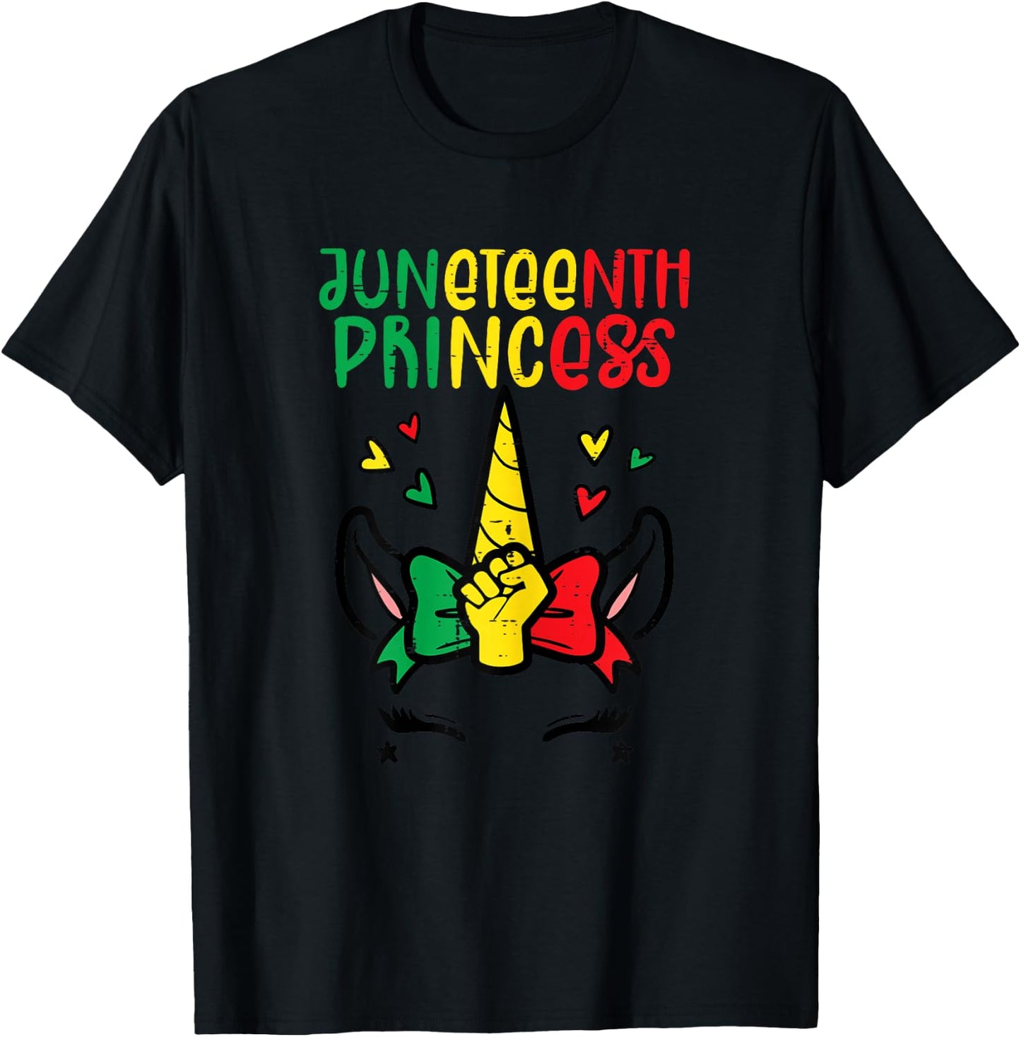 Juneteenth Princess Unicorn Face African Toddler Girls Kids T-Shirt - T-Shirt | Black