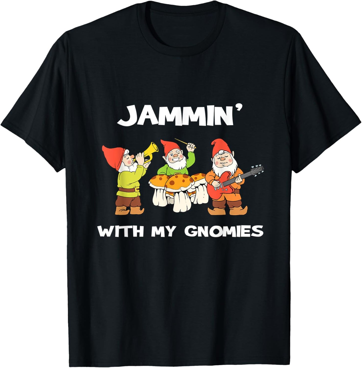 Yard Gnome Gift Jammin With My Gnomies Garden Gnome Gift T-Shirt - T-Shirt | Black
