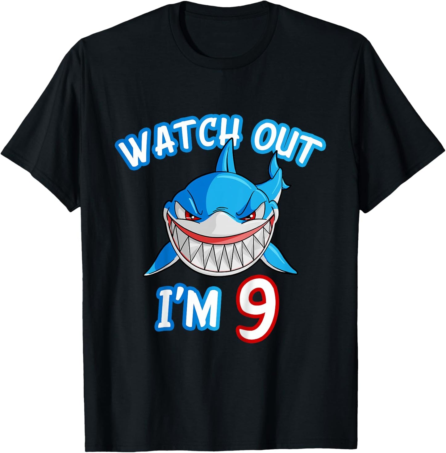 Kids 9 Yrs old Boy Watch Out Shark SHIRT 9th Birthday T-Shirt - T-Shirt | Black