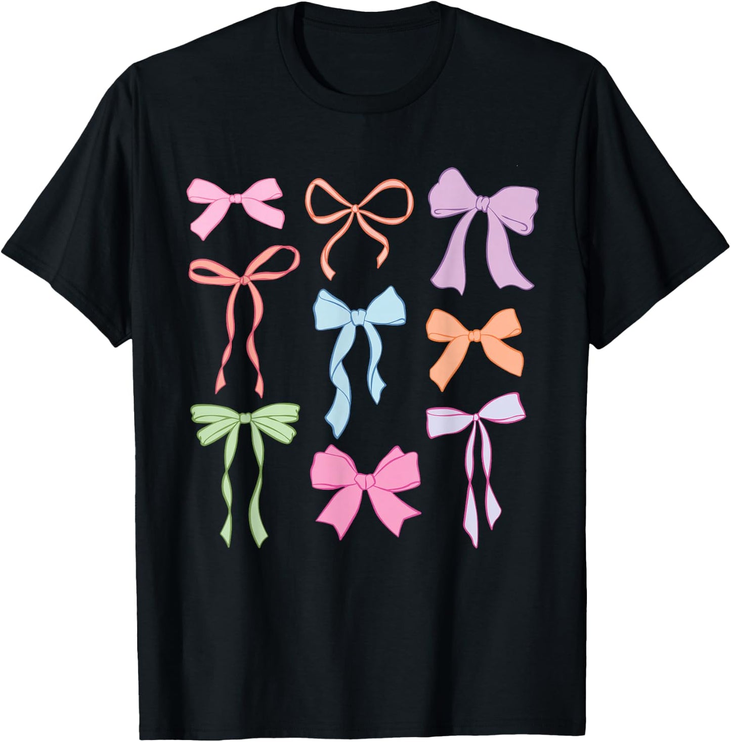 Cute Colorful Coquette Groovy Bow Happy Bow March Ribbon Bow T-Shirt - T-Shirt | Black