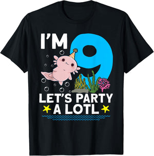 I'm 9 bday Axolotl party cute 9th Birthday Kids Axolotl T-Shirt - T-Shirt | Black