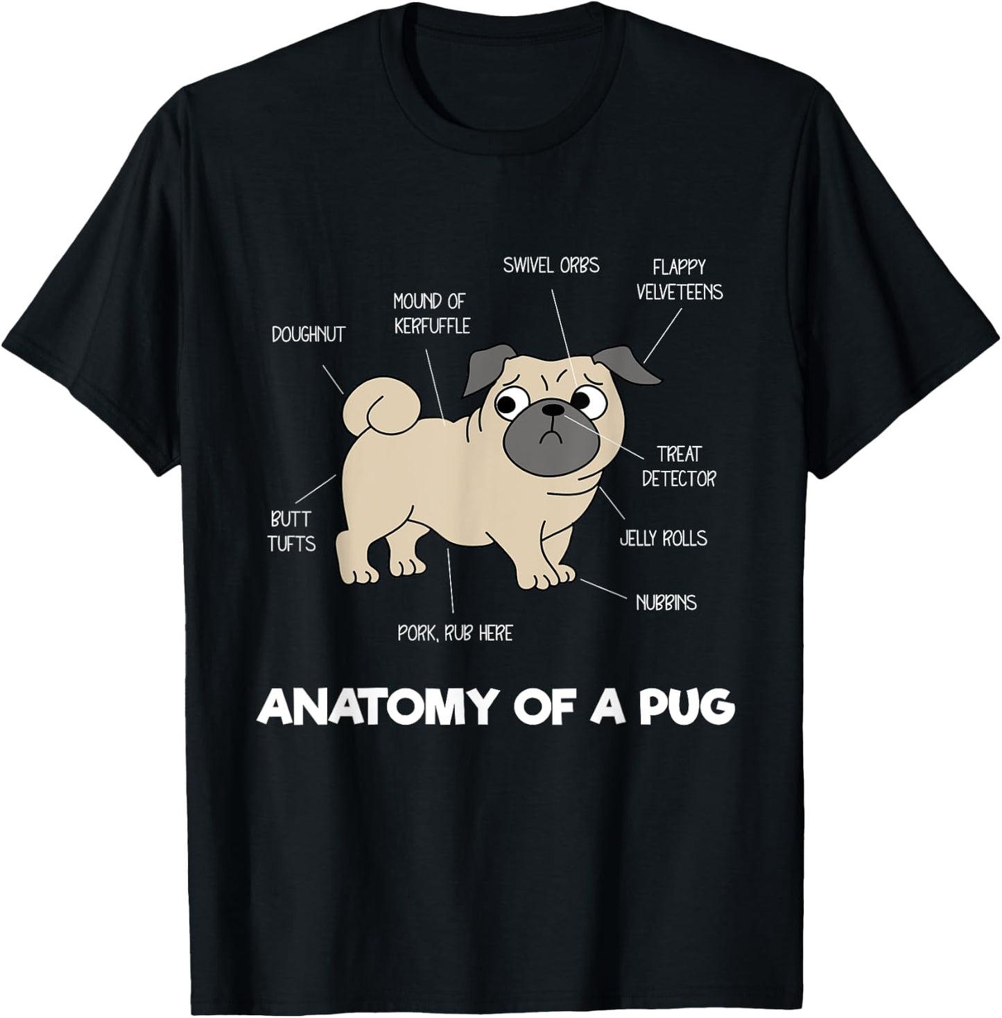 Anatomy Of A Pug - Funny Dog Body Parts Men Women Kids T-Shirt - T-Shirt | Black