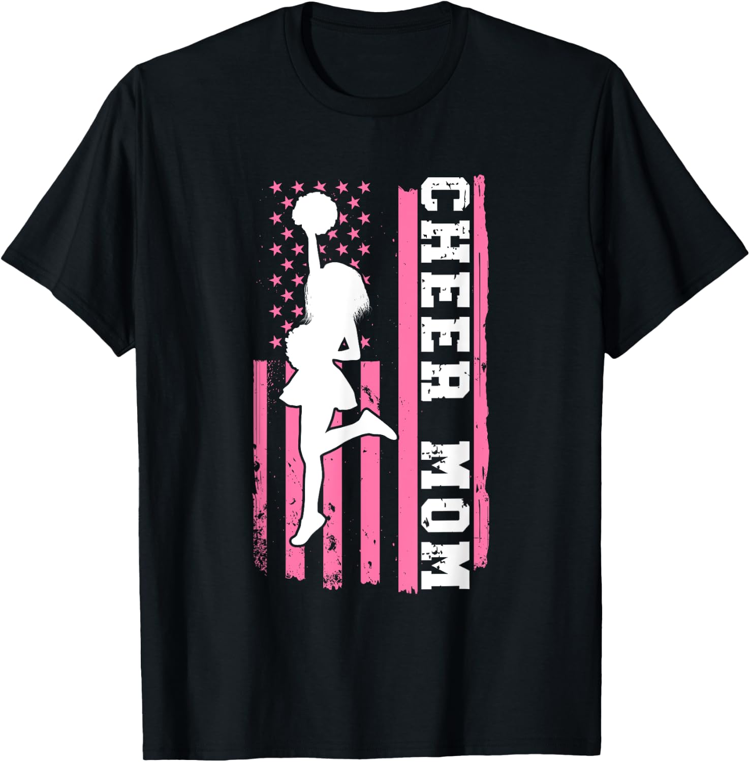 Cheer Mom American Flag Cheerleading Cheerleader Mom T-Shirt - T-Shirt | Black