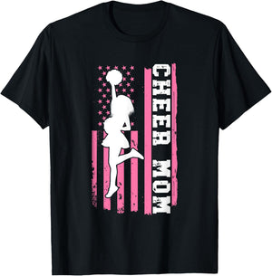 Cheer Mom American Flag Cheerleading Cheerleader Mom T-Shirt - T-Shirt | Black