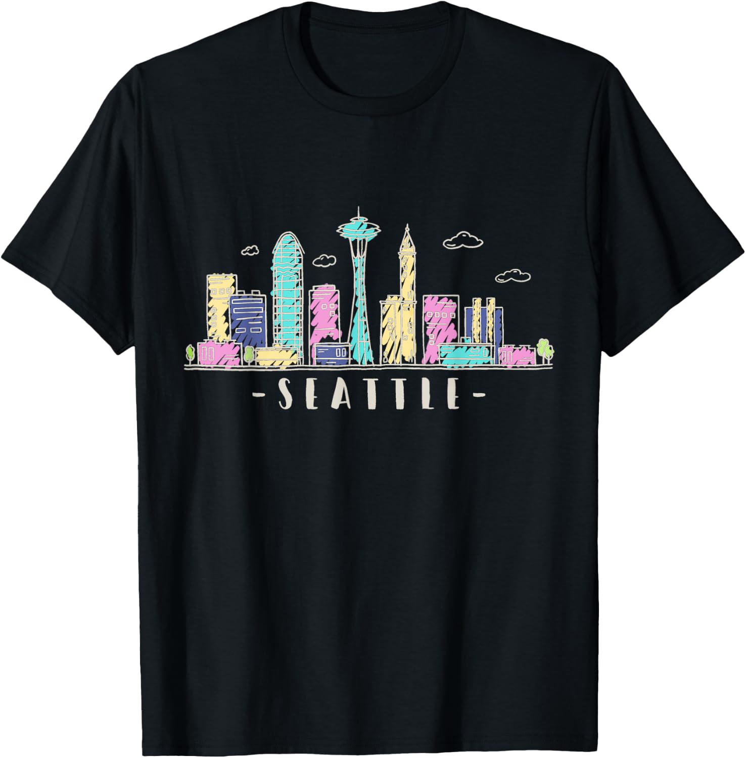 Seattle Skyline Washington PNW Vintage T-Shirt - T-Shirt | Black