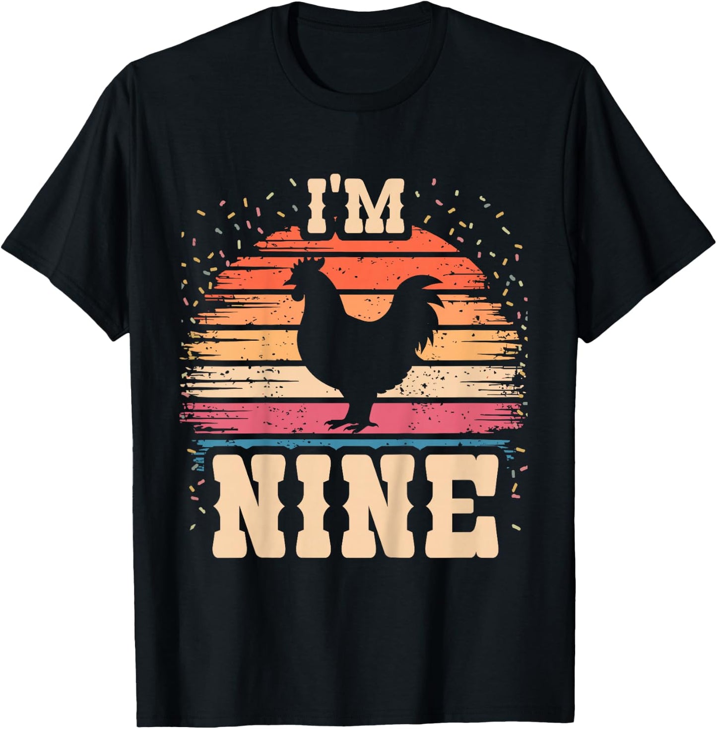 Chicken 9 Year Old Birthday Boy Girl 9th Chicken Birthday T-Shirt - T-Shirt | Black