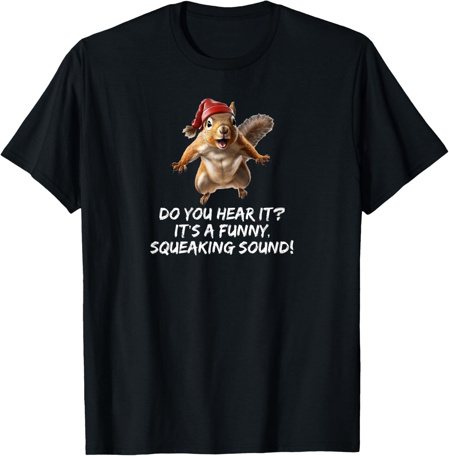 Funny Christmas Squirrel Santa Hat Exterior Illumination T-Shirt - T-Shirt | Black