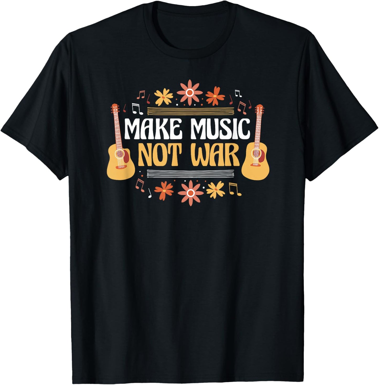 Music - Guitar - Make Music Not War , black T-Shirt - T-Shirt | Black