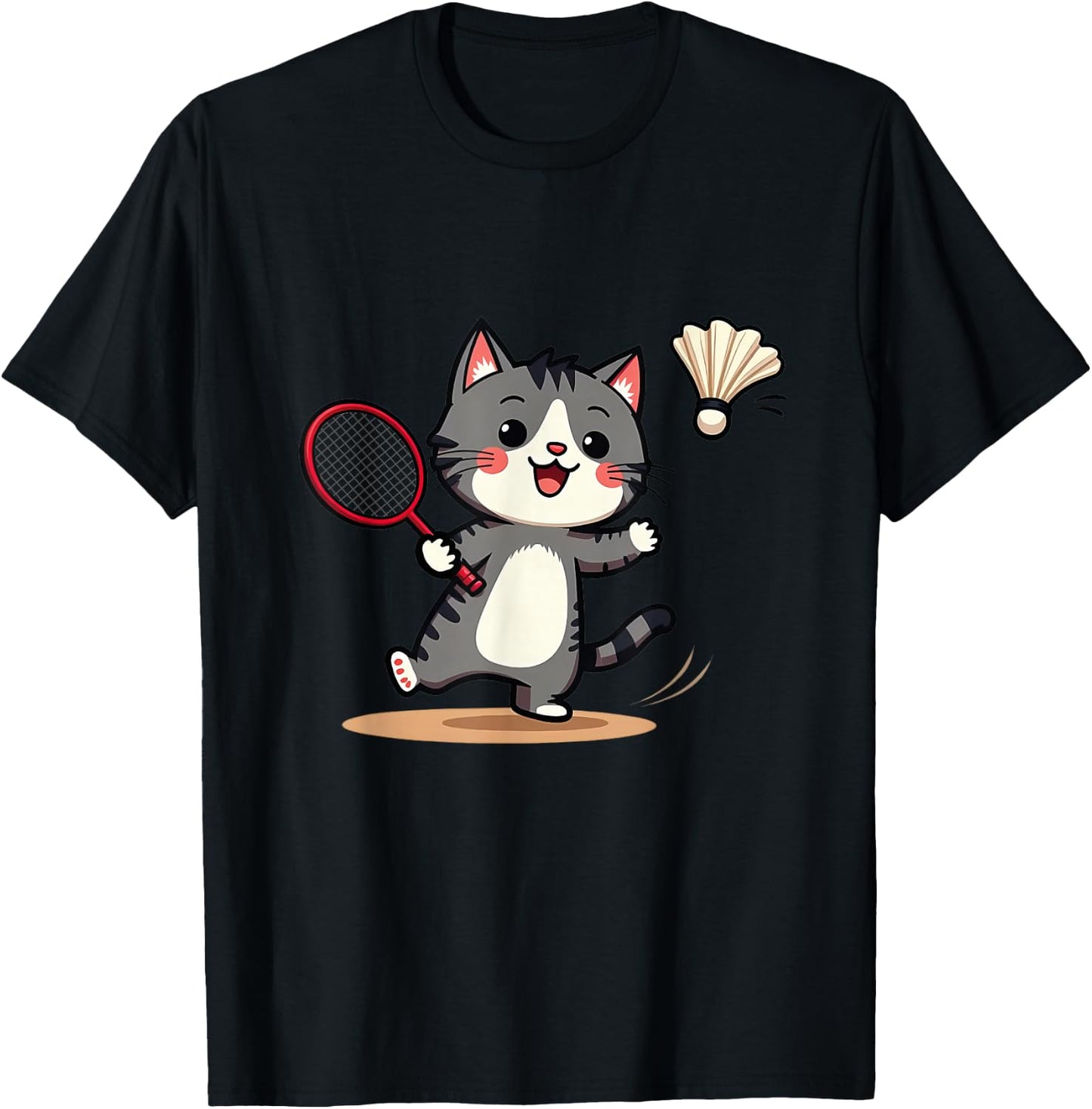 Funny Badminton Cute Cat Racket Flying , Black, S T-Shirt - T-Shirt | Black