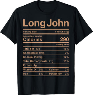 Long John Nutrition Fact Costume Food Donut Glazed Iced Fall T-Shirt - T-Shirt | Black