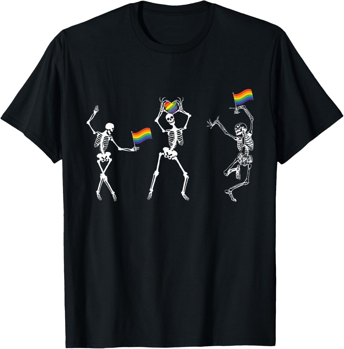 Gay Rainbow Skeleton Dance LGBTQ Pride Month Ally Men Women T-Shirt - T-Shirt | Black