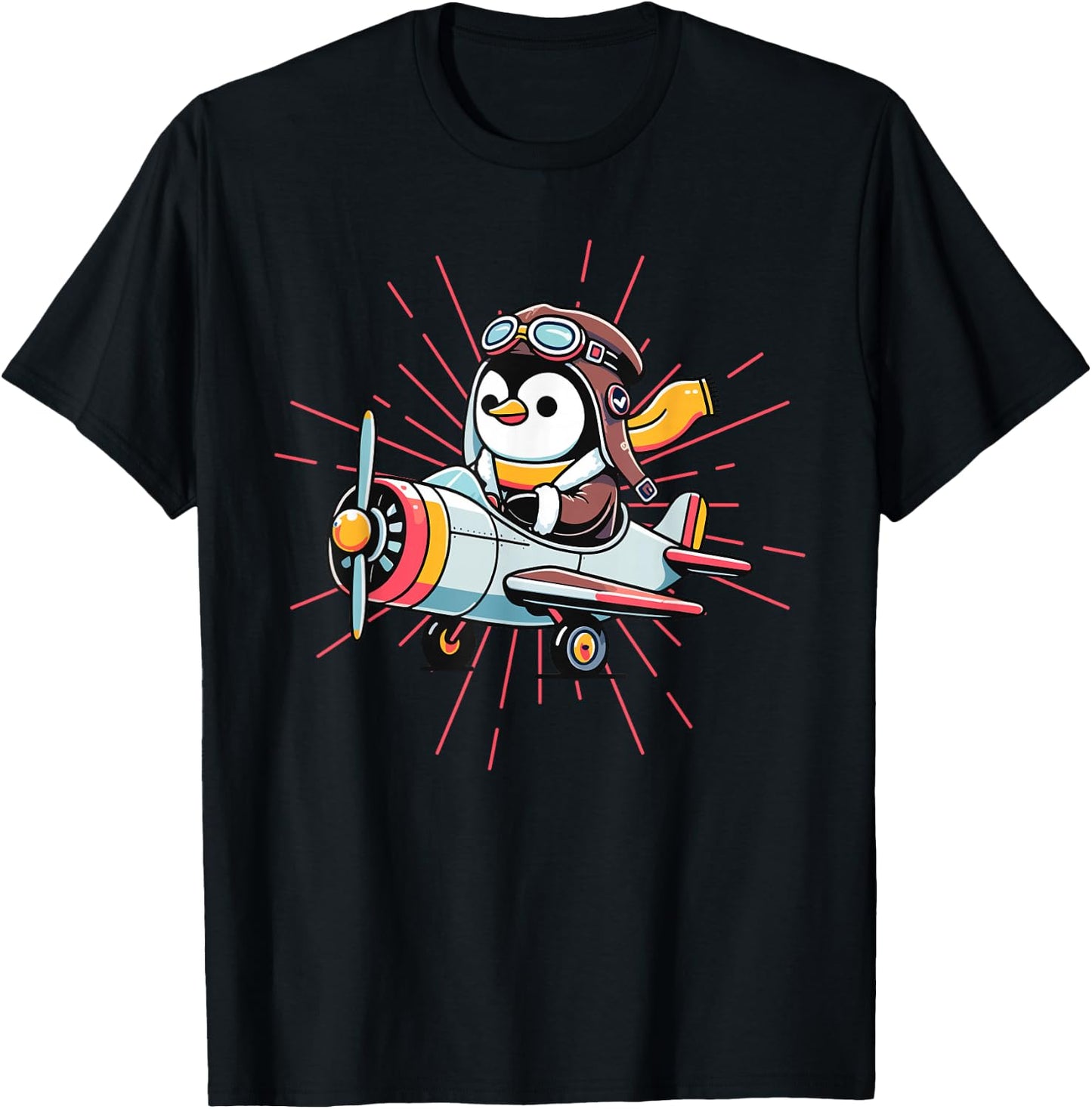 Flying Penguin Apparel Penguin Lover Penguin Airplane Pilot T-Shirt - T-Shirt | Black