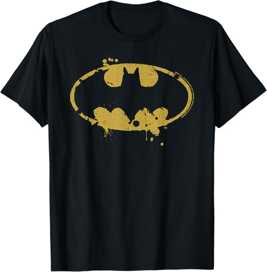 Batman Logo Splash Emblem Graffiti Yellow On Black T-Shirt - T-Shirt | Black