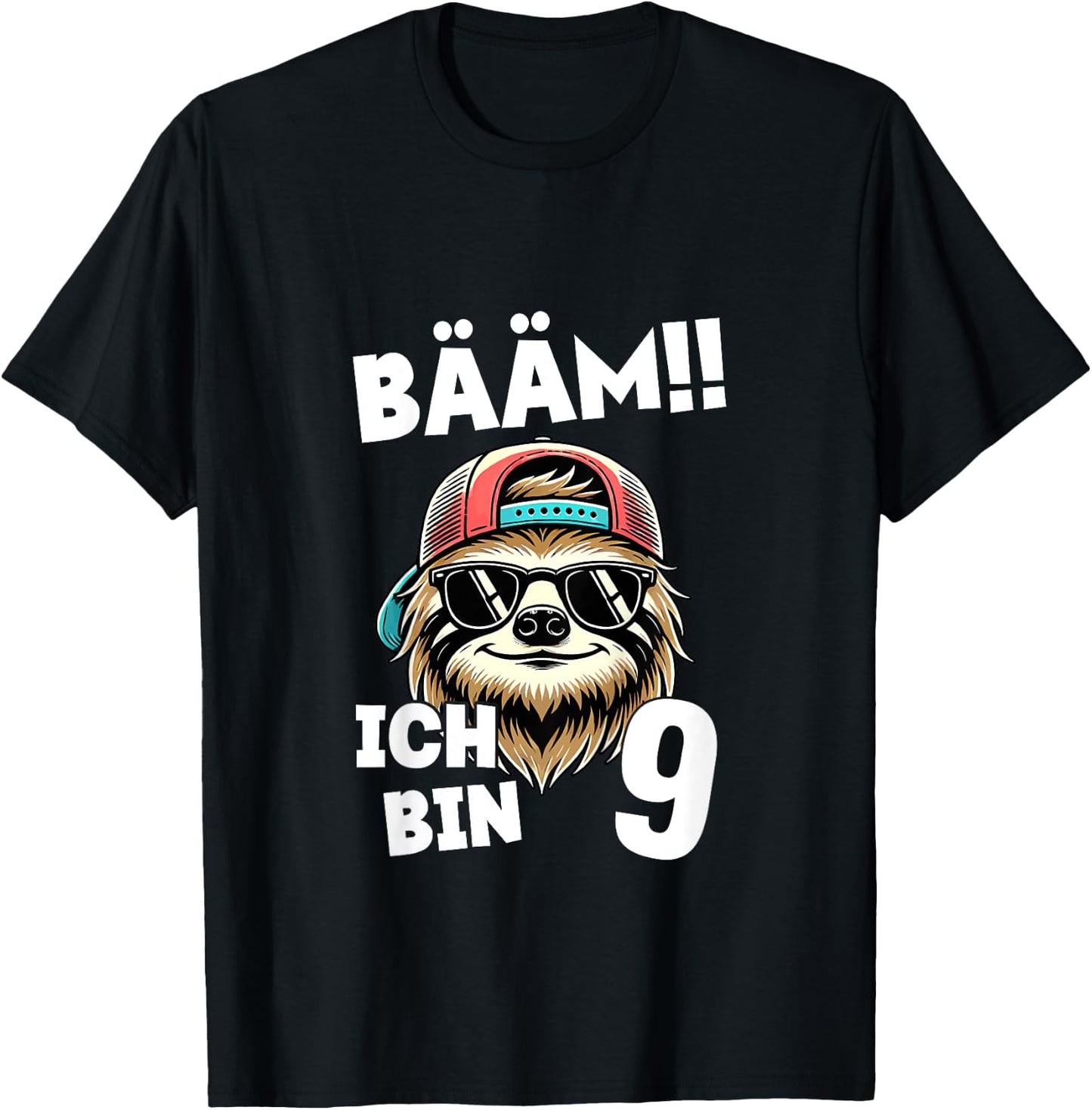 Kinder BÄÄM Ich Bin 9 Geburtstag Cooler Faultier Geburtstagsdeko T-Shirt - T-Shirt | Black