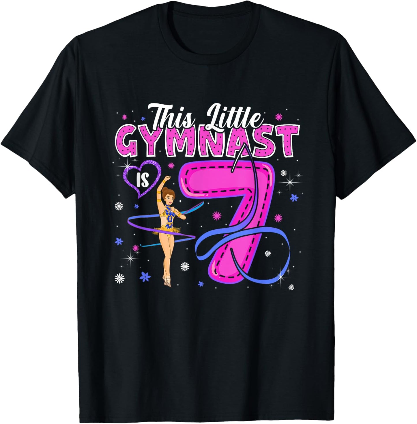 Kids 7 Year Old Gymnast 7th Birthday Tumbling Gymnastics T-Shirt - T-Shirt | Black