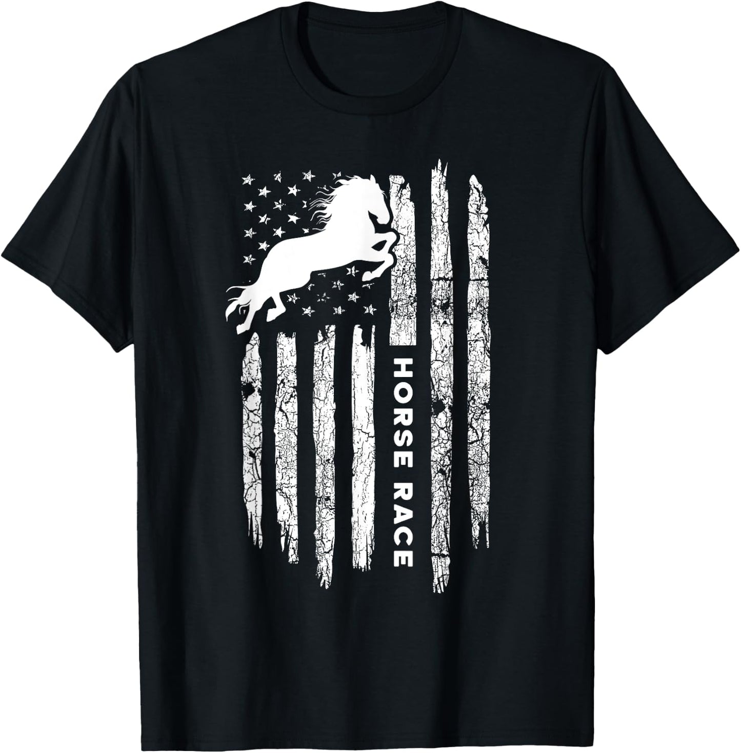 American Flag Horse Race Apparel - Vintage Horse Racing T-Shirt - T-Shirt | Black