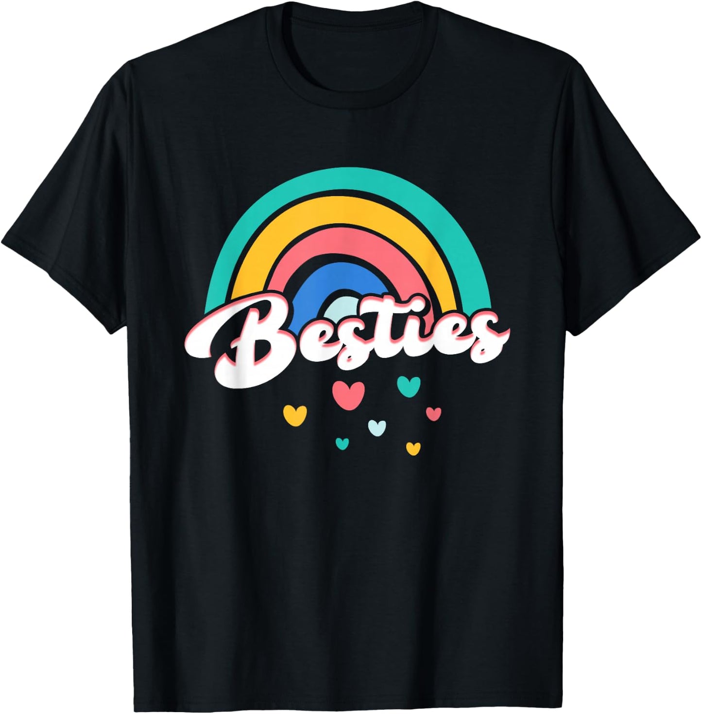 Besties Regenbogenherzen | Freundschaft Freunde Mädchen T-Shirt - T-Shirt | Black
