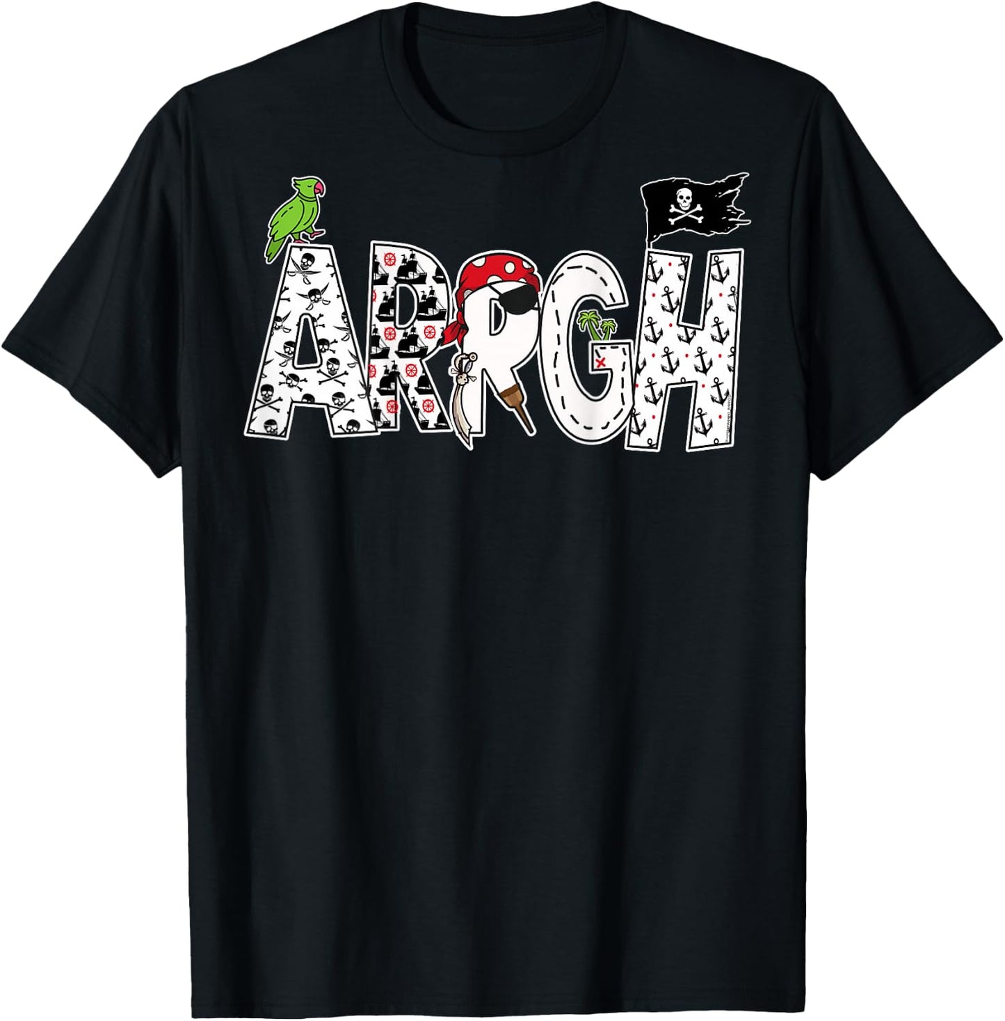 On Back | Fun Arrgh Pirate Style Pirate Costume ARGH Pirate T-Shirt - T-Shirt | Black