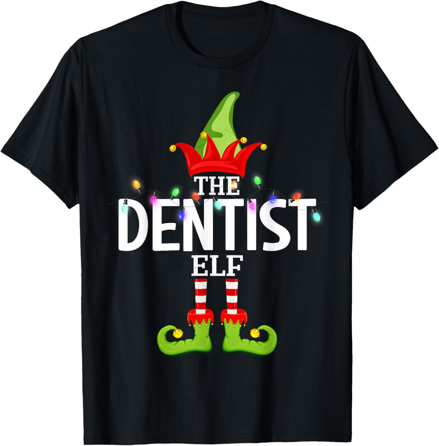 The Dentist Elf Christmas Matching Pajamas T-Shirt - T-Shirt | Black