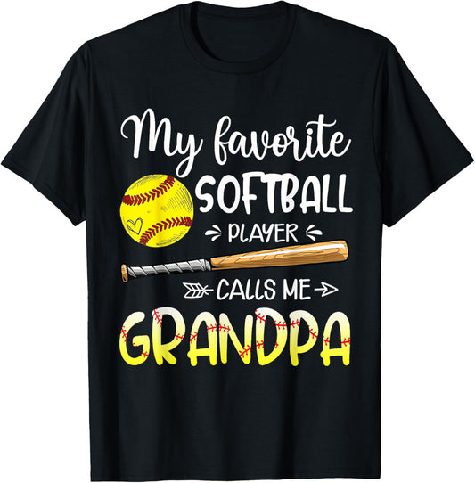 Softball My Favorite Softball Player Calls Me Grandpa T-Shirt - T-Shirt | Black