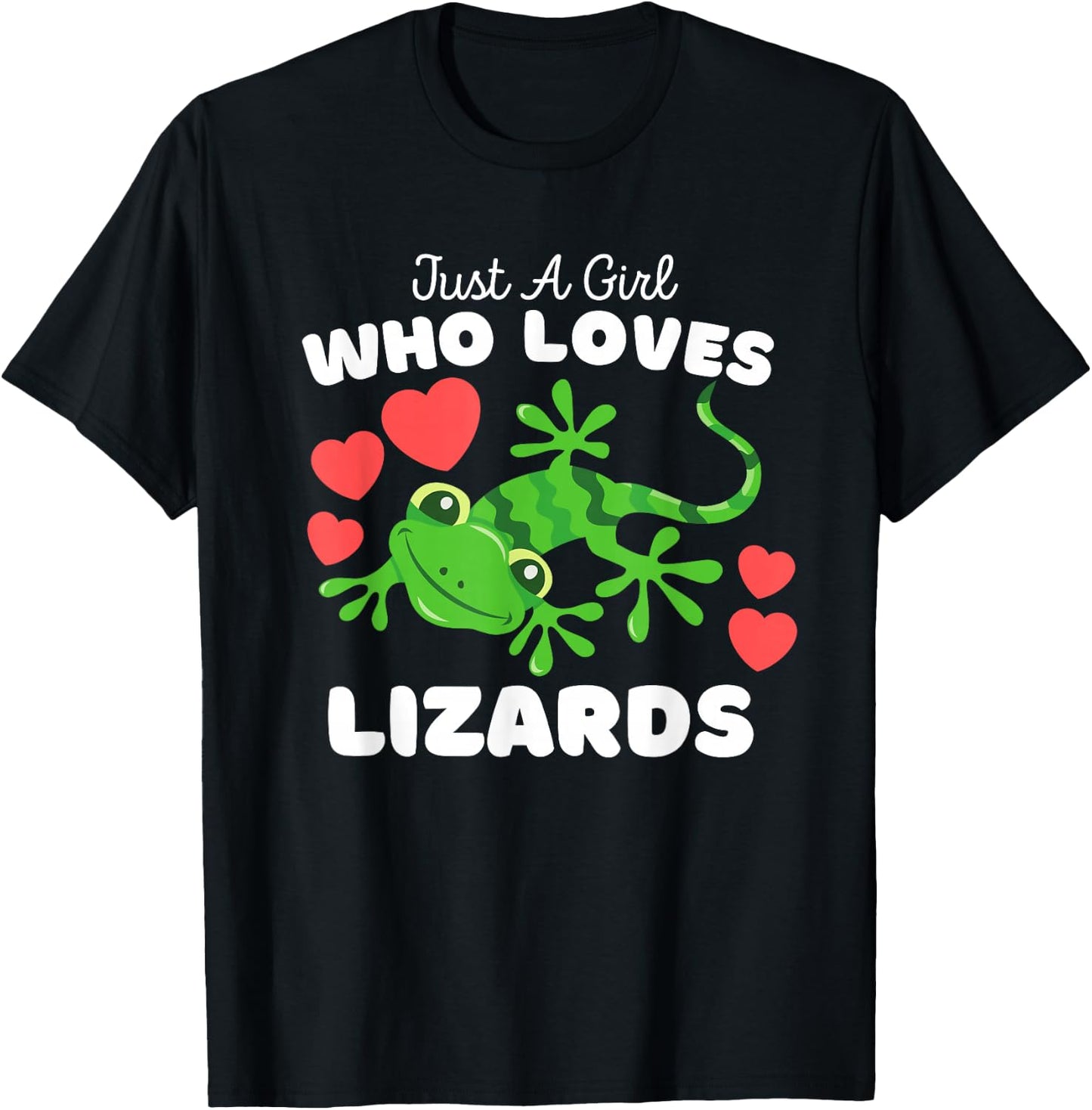 Just A Girl Who Loves Lizards - Cute Girls Lizard T-Shirt - T-Shirt | Black