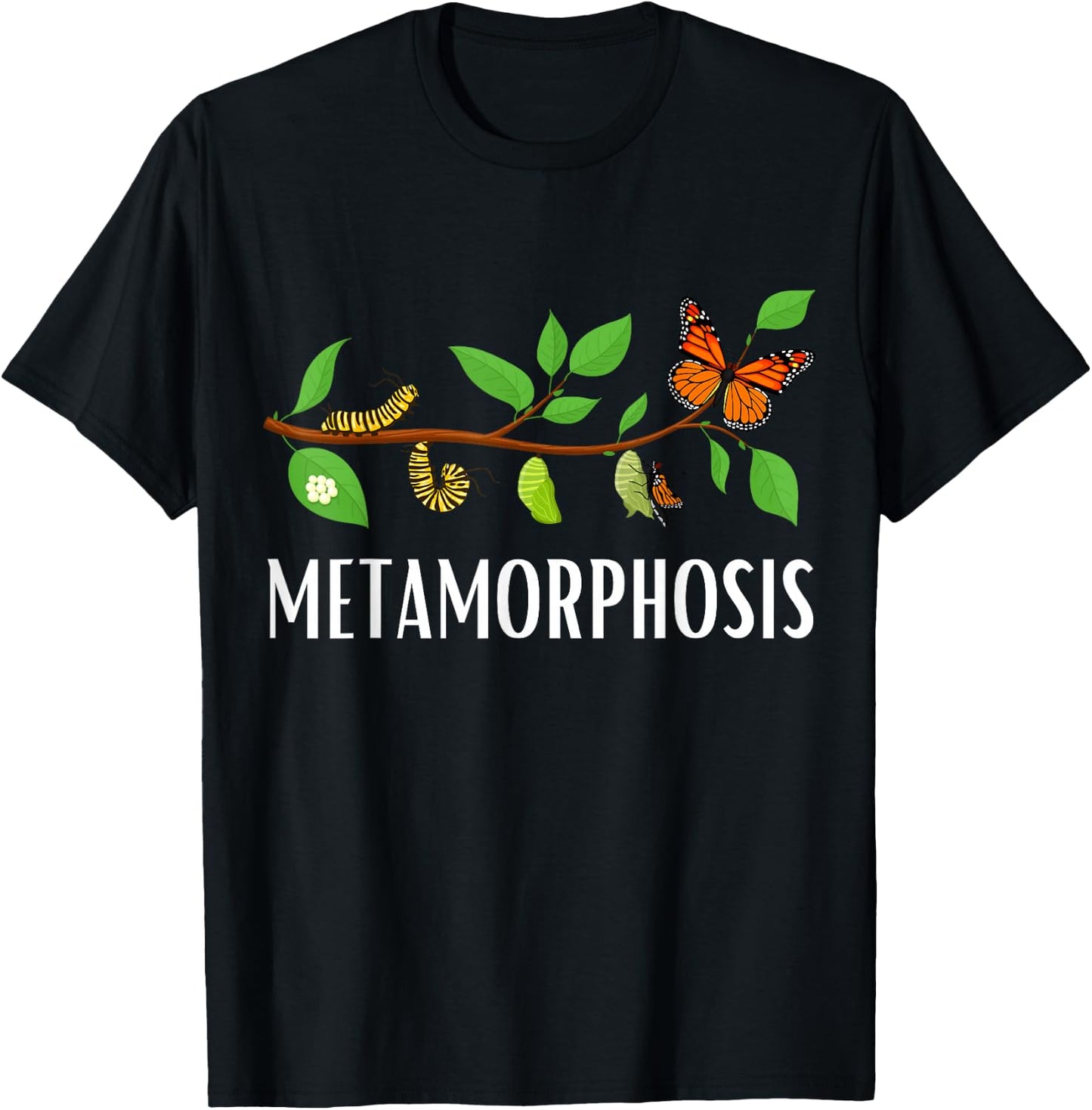 Funny Caterpillar Lifecycle Metamorphosis Monarch Butterfly T-Shirt - T-Shirt | Black