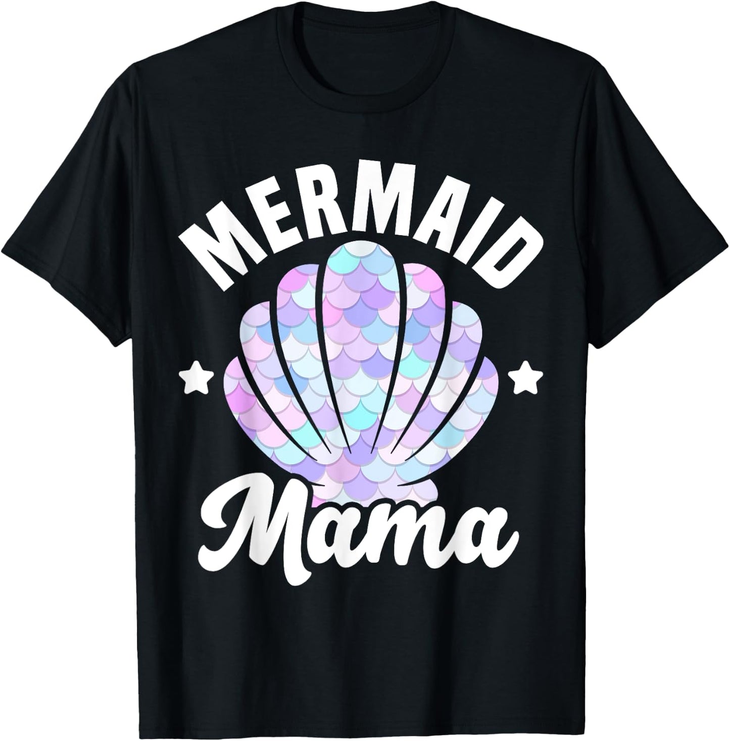 Mermaid Mama Seashell Matching Mermaid Squad Birthday Party T-Shirt - T-Shirt | Black